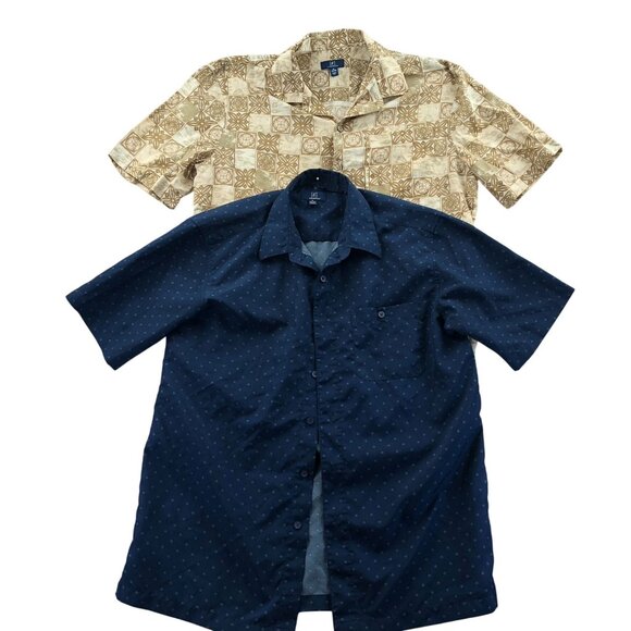 George Mens Shirt Medium Lot Of Two Short Sleeve Printed Button Up Casual Geo - Picture 1 of 10